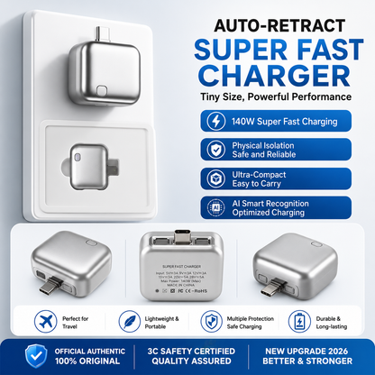 AutoPop AI Charger 140W | Smart Auto-Disconnect USB-C Power Protector