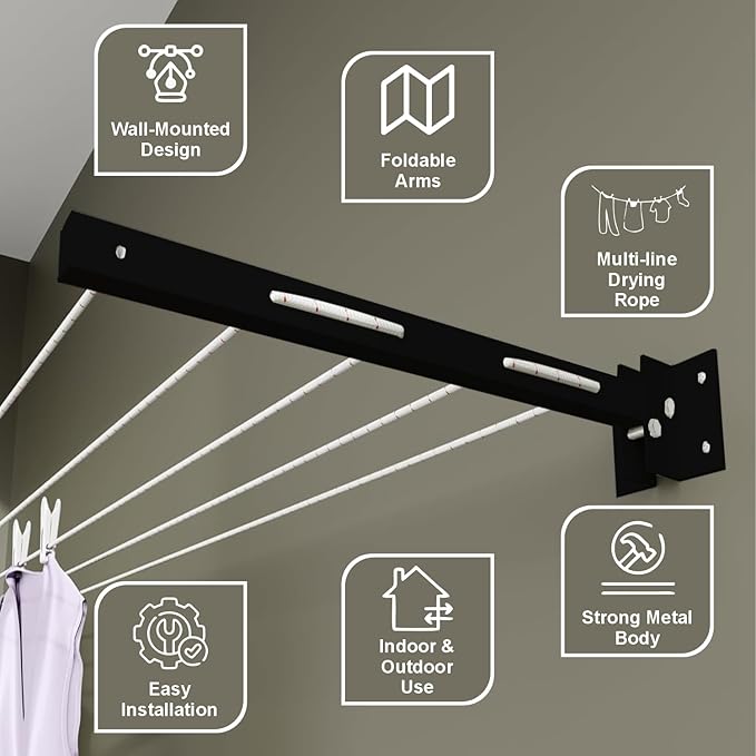 Mounted Drying (Wall Rack Clothline) Foldable & Heavy-Duty for Everyday Laundry