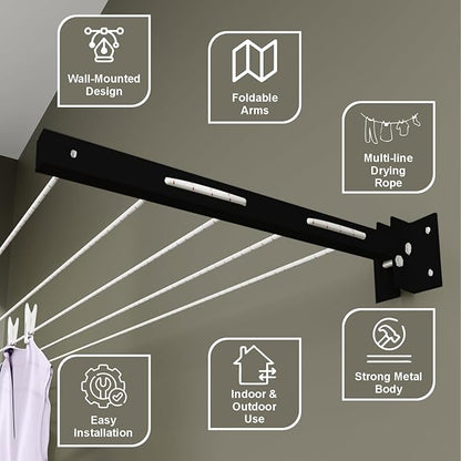 Mounted Drying (Wall Rack Clothline) Foldable & Heavy-Duty for Everyday Laundry